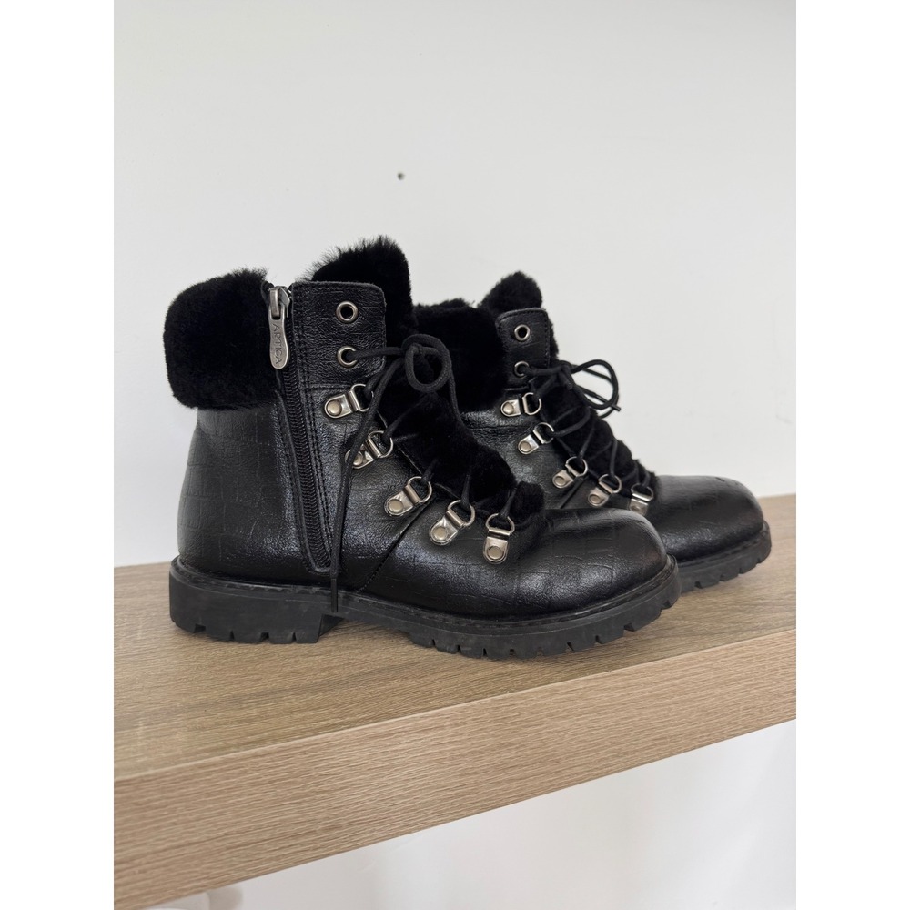 Artica Aisha Black Leather Winter Boots Fur Trim Ice Cleats Womens 37 US 6-6.5